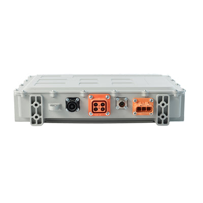 Ovartech 6.6kW Charger with an integrated 1.5 kW DC-DC Converter - Front View, charger ports are depicted